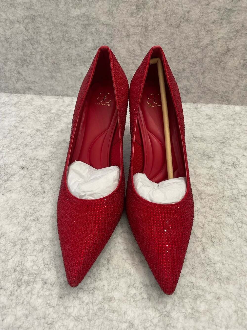 Cosy Island Red Rhinestone Pointed Toe Stiletto Pumps size 8.5 new - Picture 2 of 13